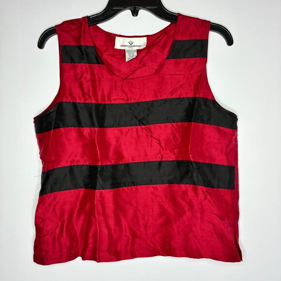 erin london Tops - Erin London Petite 100% Silk Maroon Black Tank Top US Small Coquette Stripes